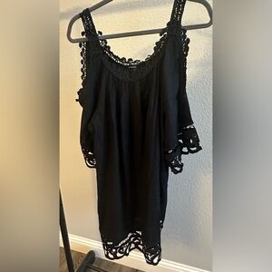 Black cold shoulder style dress/coverup with lace detail. Size L